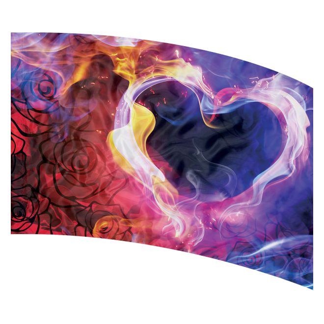 print on demand color guard flag with Colorful smoke and flame abstract heart with silhouetted roses