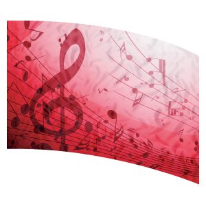 print on demand color guard flag with Red Scattered Music Note Design on a Red to White Gradient Background
