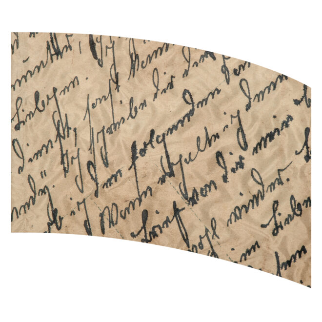 antique handwritten script on tan, weathered paper flag design