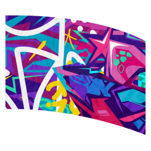 Urban graffiti with geometric shapes and grunge in bright colors on arc-shaped flag