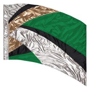 custom silver, gold, black and green color guard flag