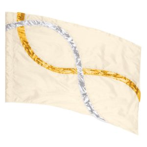 custom cream, gold, and silver color guard flag
