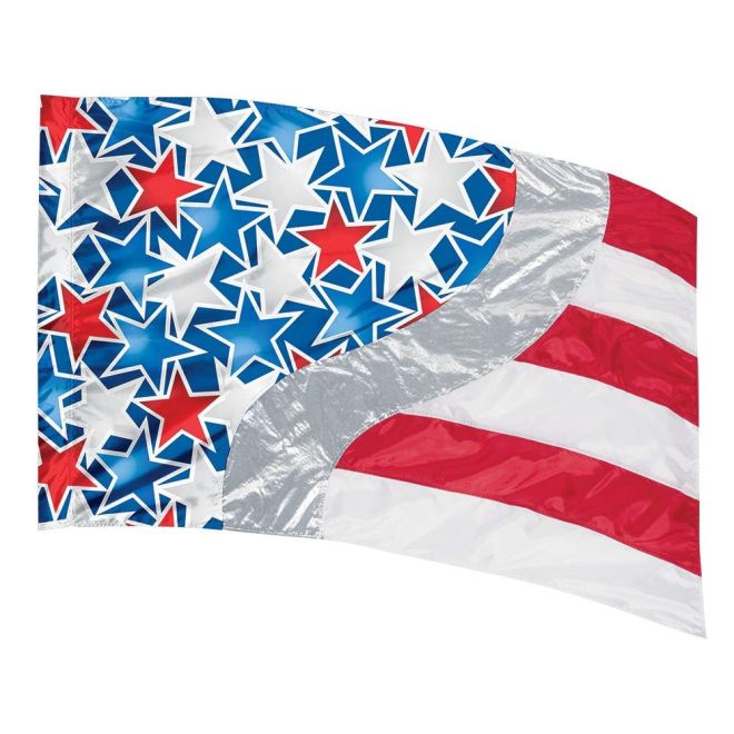 custom red white and blue stars, silver, and red and white stripes color guard flag