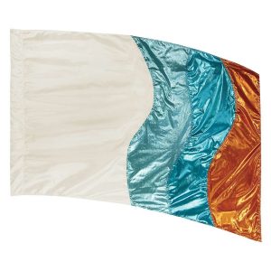 custom white, teals, and copper color guard flag