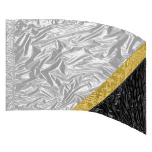 custom silver, gold. and black color guard flag