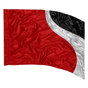 custom red, silver, and black color guard flag