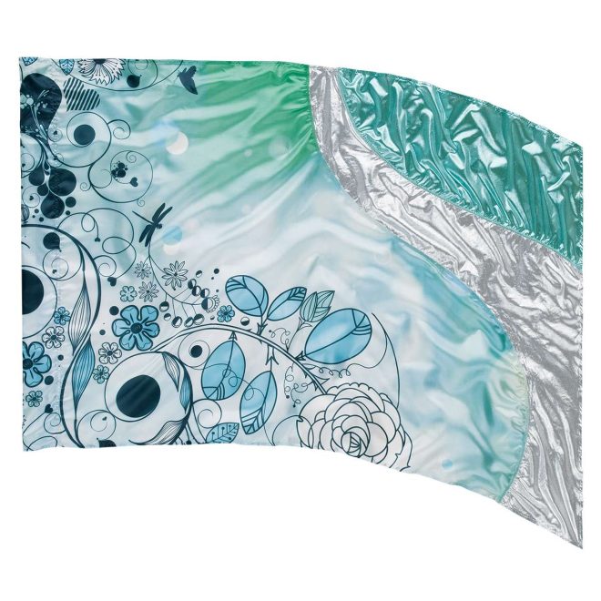 custom teal, silver and floral print color guard flag