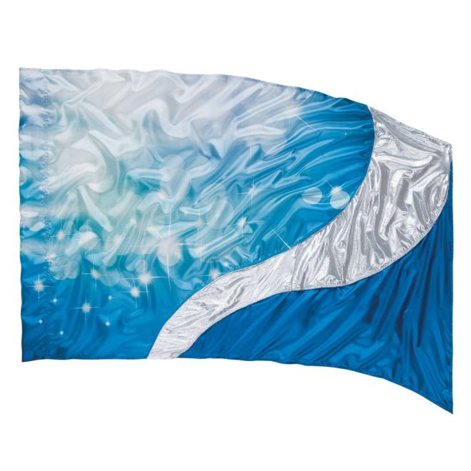 custom blue, silver and printed color guard flag