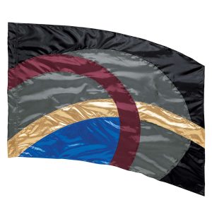 custom black, grey, gold, maroon, and blue color guard flag