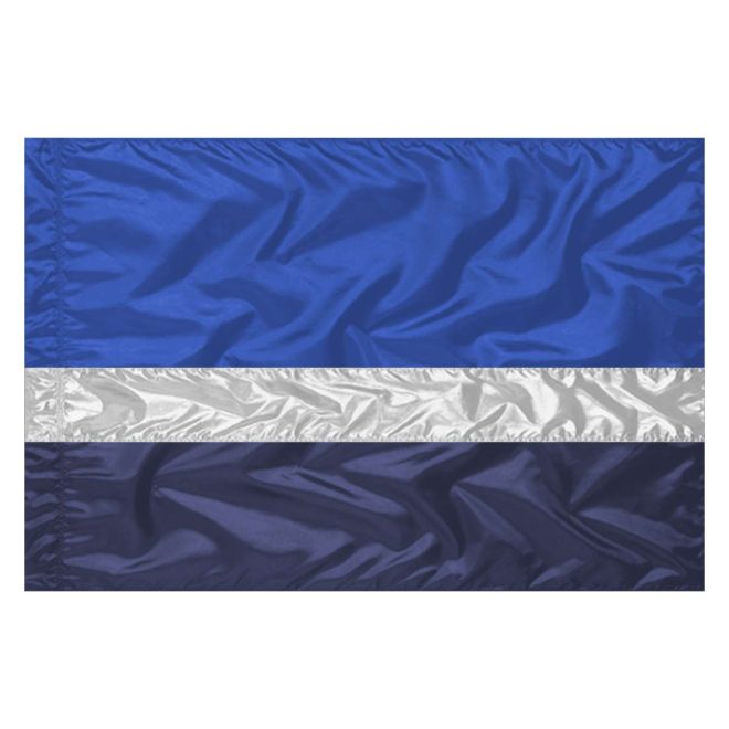 custom blues and silver color guard flag