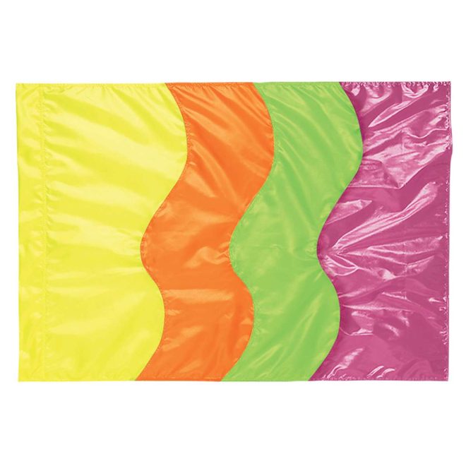 custom yellow, orange, green, and pink color guard flag