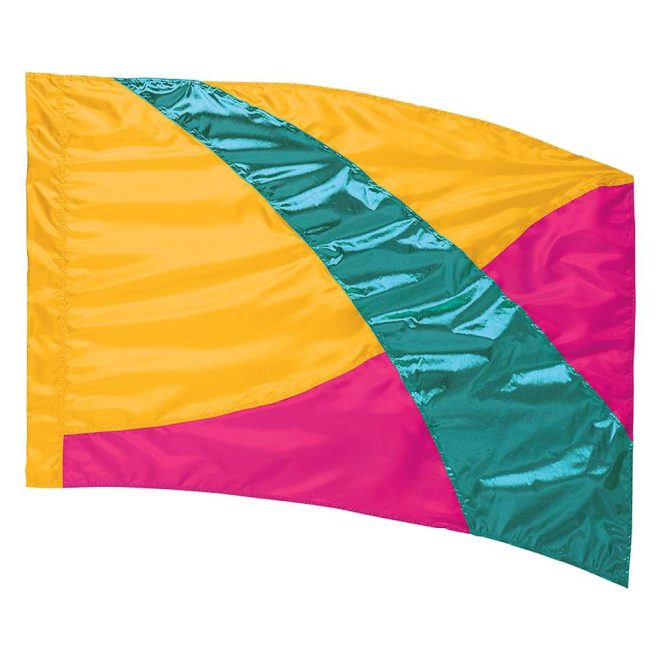 custom yellow, pink and blue color guard flag