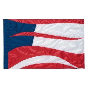 custom navy, white, and red color guard flag