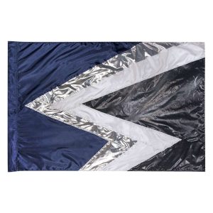 custom navy, white, silver, and black color guard flag