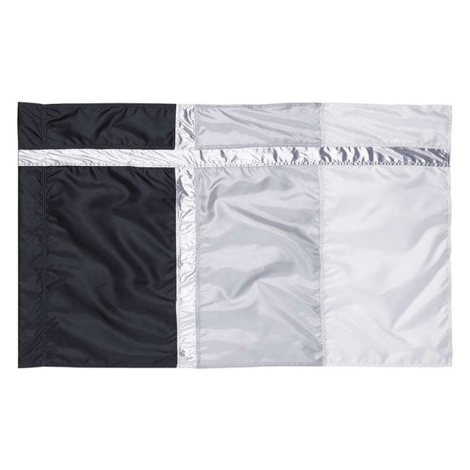 custom black, silver and white color guard flag