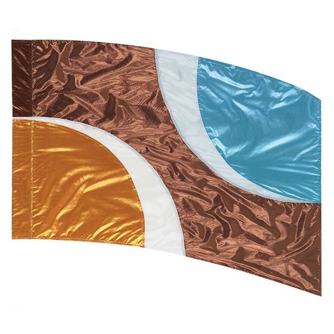 custom brown, gold, blue, and white color guard flag