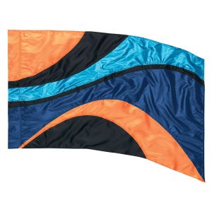 custom orange, black, and blue color guard flag