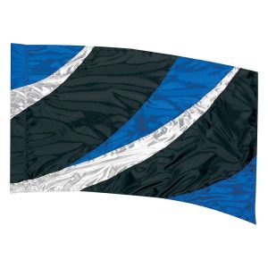 custom blue, silver, and black color guard flag