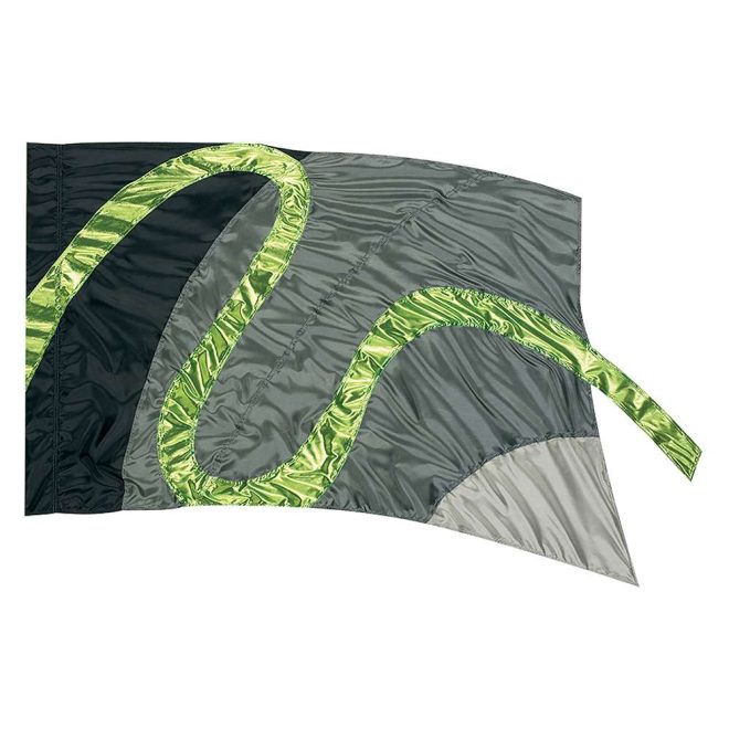 custom black, greys and green color guard flag