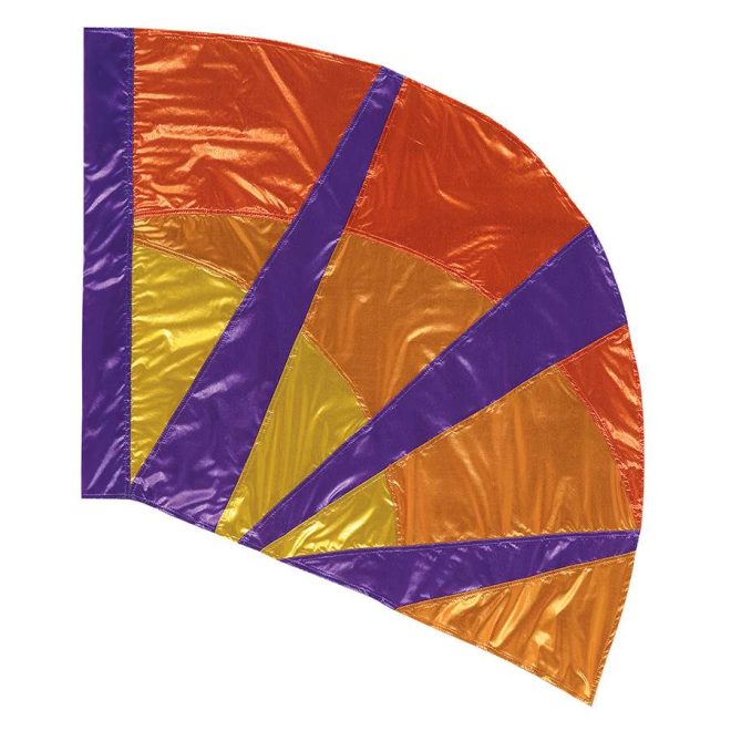 custom purple, oranges, and yellow color guard swing flag