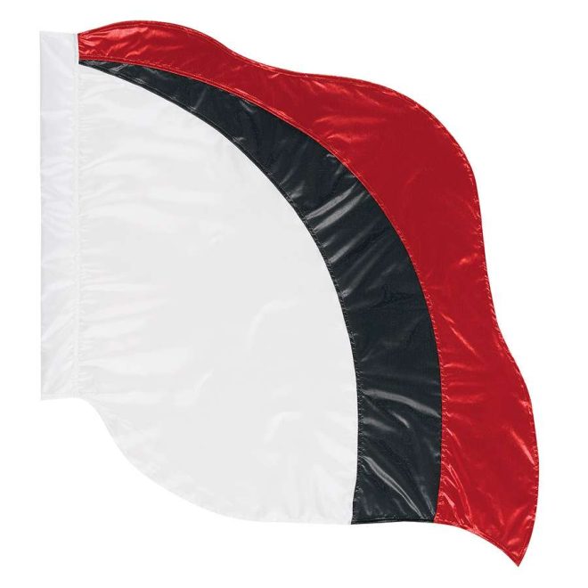 custom white, black and red color guard swing flag