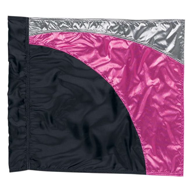 custom black, pink, and silver color guard swing flag