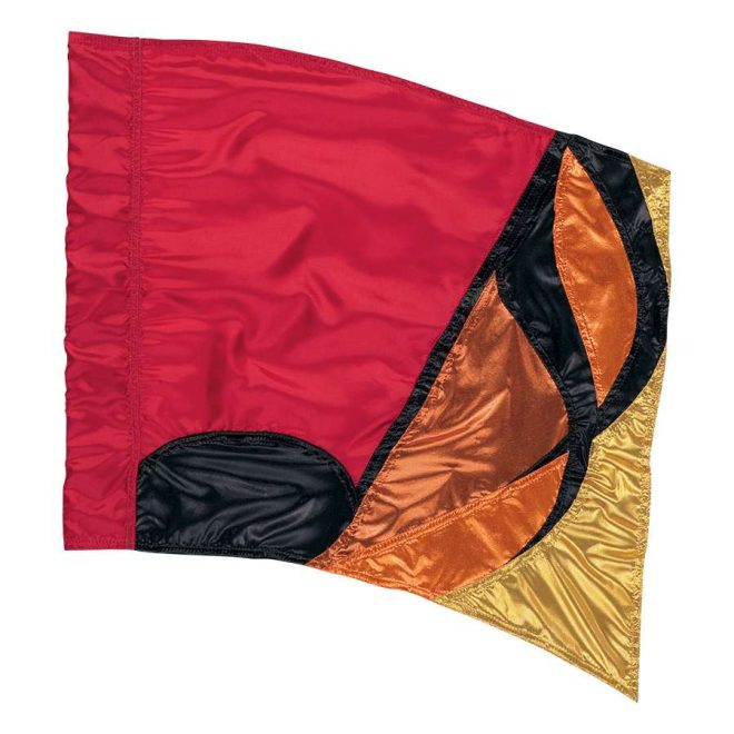 custom red, orange, and gold with black music note color guard swing flag