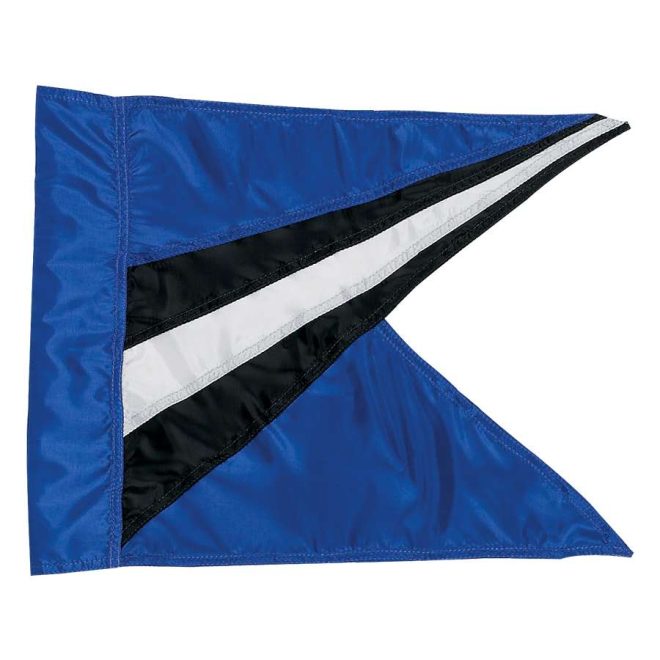 custom black, white, and blue color guard swing flag