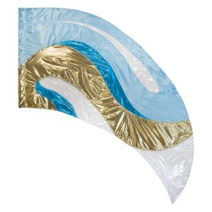 custom white, blues and gold color guard swing flag