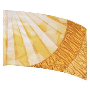 Gold and yellow hybrid flag with sun rays and geometric shapes