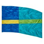blue, aqua, green and yellow In Stock Sewn color guard Flag