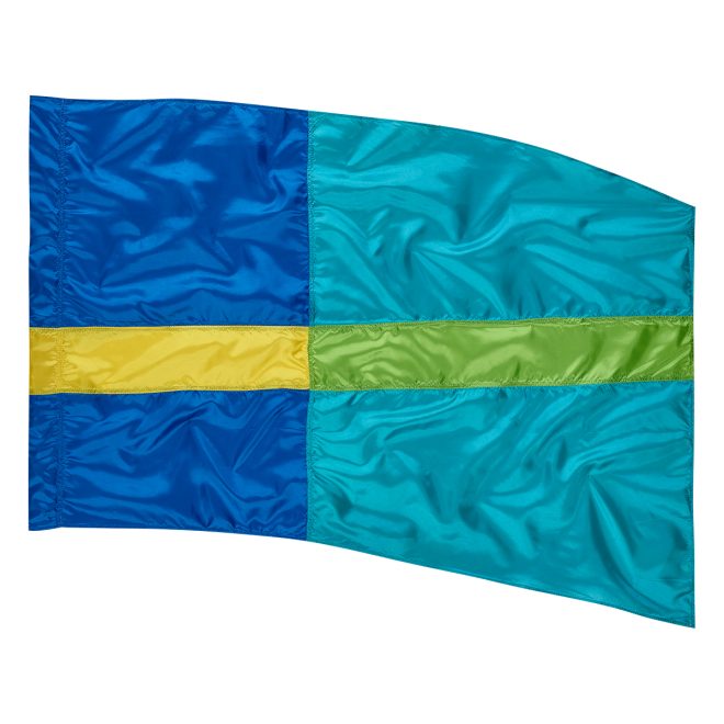 blue, aqua, green and yellow In Stock Sewn color guard Flag