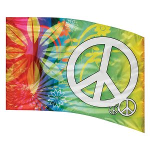 rainbow background with flowers and peace signs printed color guard flag