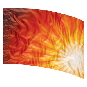 bright sun with streaks of yellow and orange and ombre maroon printed color guard flag