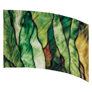 stained glass abstract leaves in earth tones mostly greens printed color guard flag