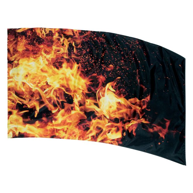 black background with fire printed color guard flag
