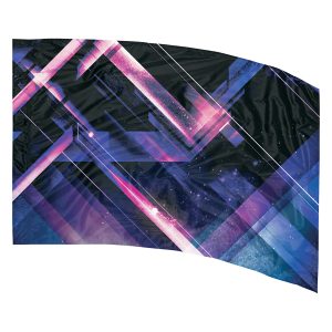 abstract geometric design in blues, blacks and magentas printed color guard flag