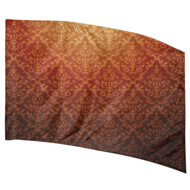 repeating floral filigree design on yellow to red to black gradient background printed color guard flag