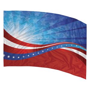 patriotic red, white and blue with sun and stars and curvy streaks printed color guard flag