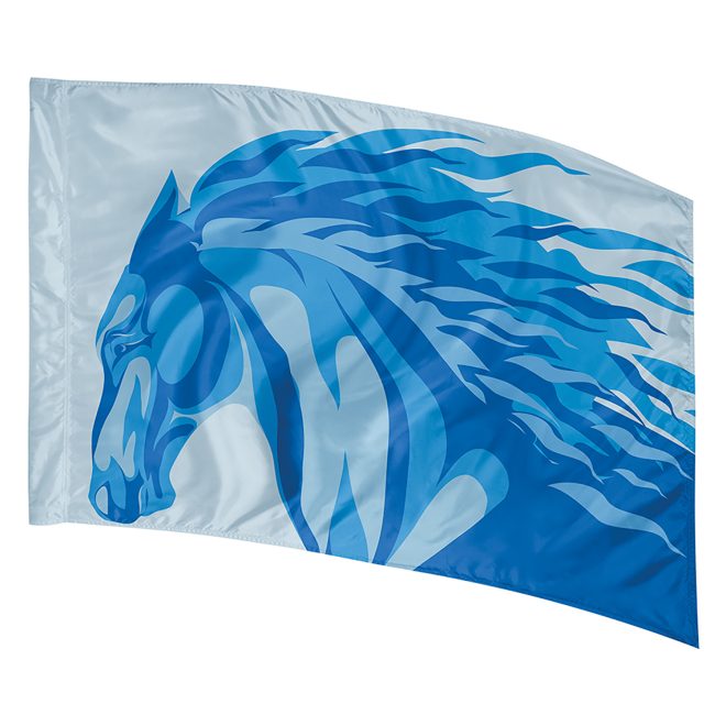 shades of blue horse side profile with white background printed color guard flag