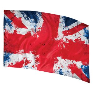 grungy union jack in red, white and blue printed color guard flag