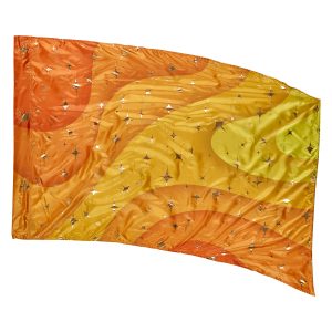 orange swirl pattern with silver stars all over genesis color guard flag