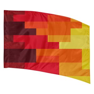 rectangles of brown to red to orange to yellow printed color guard flag