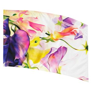 white background with colorful wispy flowers printed color guard flag