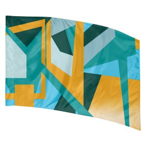 gold and shades of teal pattern printed color guard flag