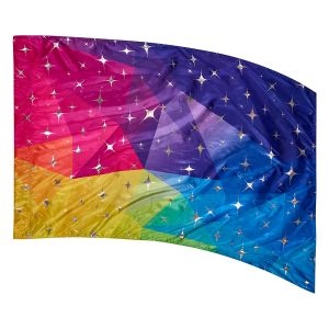 rainbow geometric shapes with silver stars all over genesis color guard flag