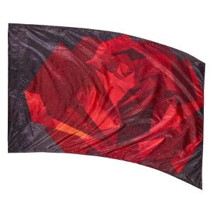 black sparkly background with red sparkly geometric rose genesis color guard flag