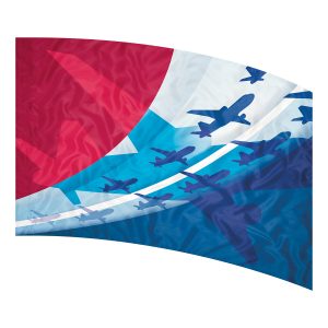 red, white and blue sections with blue planes printed color guard flag