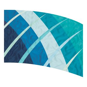 thick curved stripes of shades of teal diagonal across flag with few thin stripes going opposite direction printed color guard flag