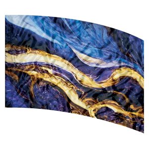 blue, purple and gold swirly wavy pattern printed color guard flag